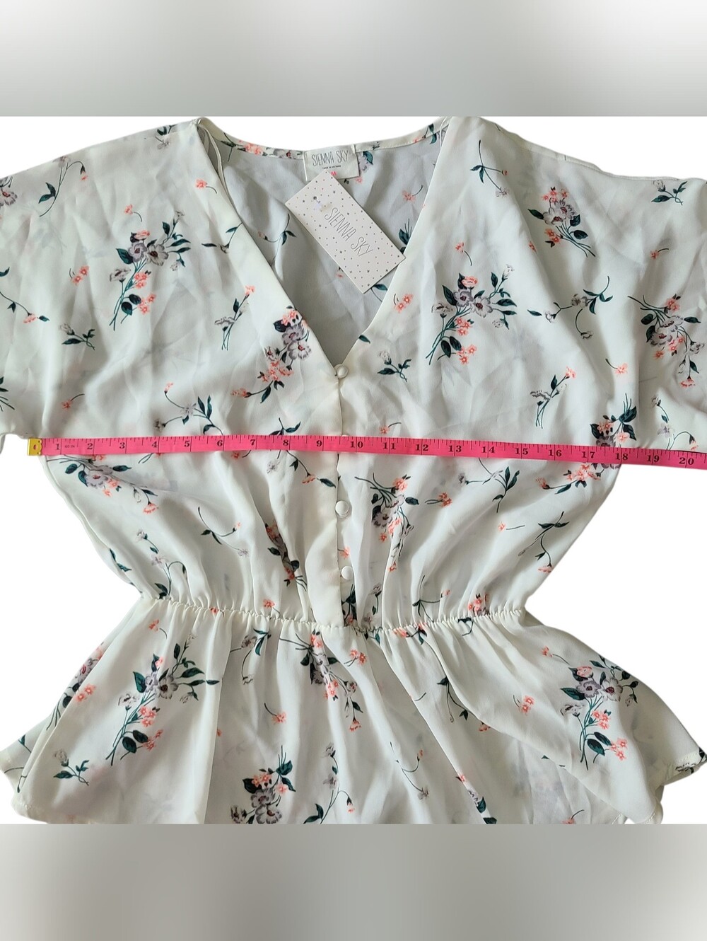 NWT | SIENNA SKY | FLORAL V-NECK PEPLUM BLOUSE | SIZE MEDIUM - Picture 7 of 13